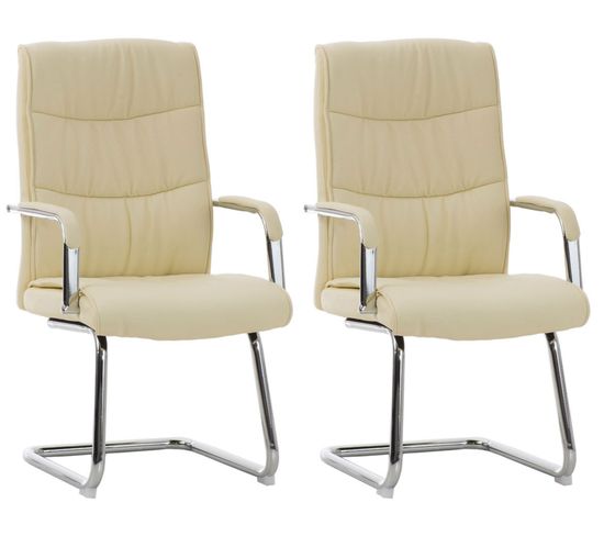 Lot De 2 Chaises Cantilever Caro En Similicuir Avec Accoudoirs Crème