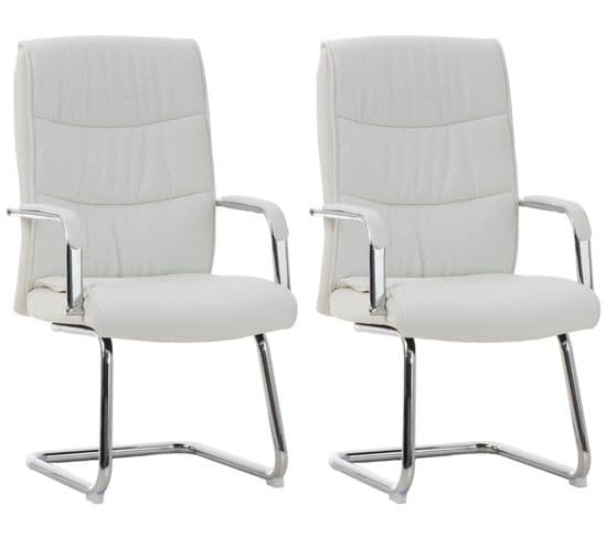 Lot De 2 Chaises Cantilever Caro En Similicuir Avec Accoudoirs Blanc