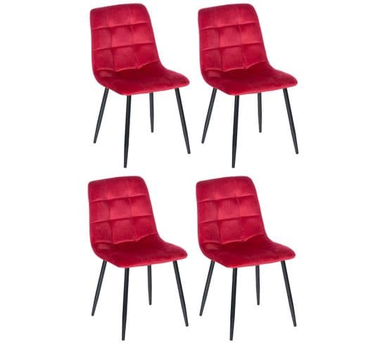 Lot De 4 Chaises De Salle À Manger Antibes En Velours Pieds En Métal Rouge