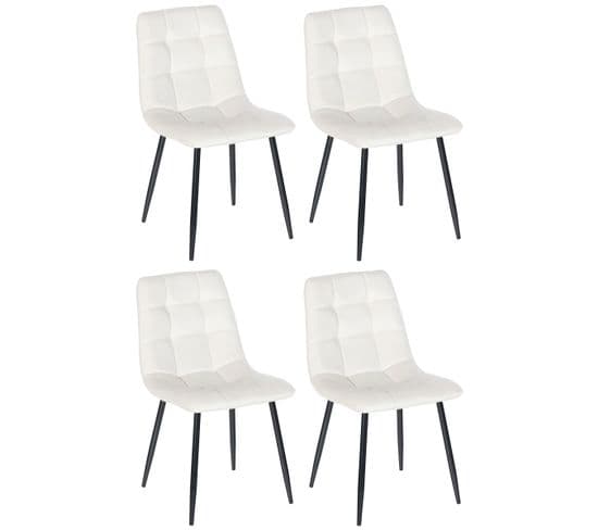 Lot De 4 Chaises De Salle À Manger Antibes En Velours Pieds En Métal Crème