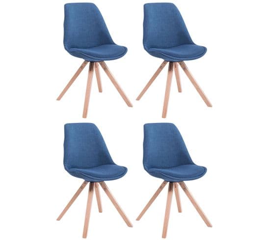 Lot De 4 Chaises De Salle À Manger Toulouse Tissu Pieds Carrés Bois Bleu/nature