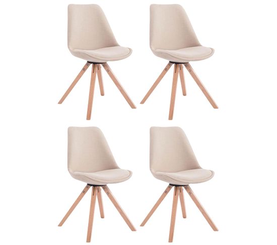 Lot De 4 Chaises De Salle À Manger Toulouse Tissu Pieds Carrés Bois Crème/nature