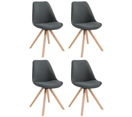 Lot De 4 Chaises De Salle À Manger Toulouse Tissu Pieds Carrés Bois Gris Foncé/nature