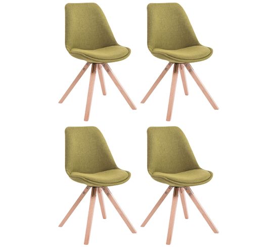 Lot De 4 Chaises De Salle À Manger Toulouse Tissu Pieds Carrés Bois Vert/nature