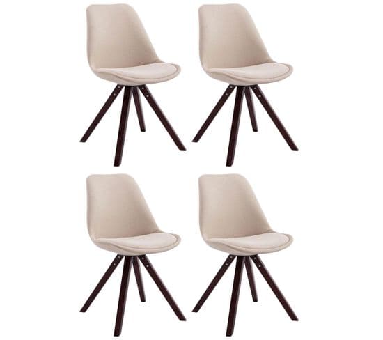 Lot De 4 Chaises De Salle À Manger Toulouse Tissu Pieds Carrés Bois Crème/cappuccino