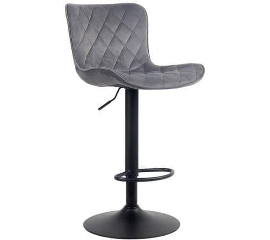 Tabouret De Bar Emma Pied En Métal Hauteur Réglable Siège Pivotant Gris Foncé/velours