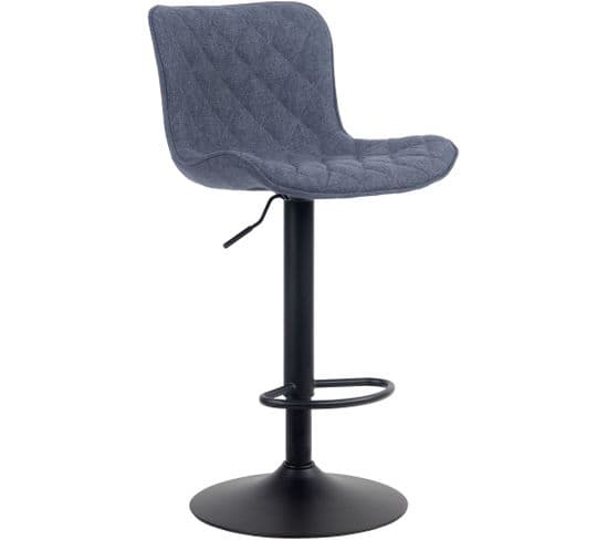 Tabouret De Bar Emma Pied En Métal Hauteur Réglable Siège Pivotant Bleu/tissu