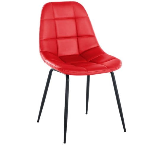 Chaise De Salle À Manger Tom Avec Pieds En Métal Noir Rouge/similicuir