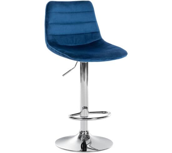 Tabouret De Bar Lex En Velours Pied Trompette En Métal Bleu/chrome