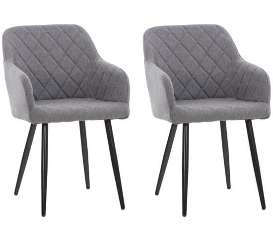 Lot De 2 Chaises De Salle À Manger Shila Avec Piètement En Métal Noir Gris/tissu