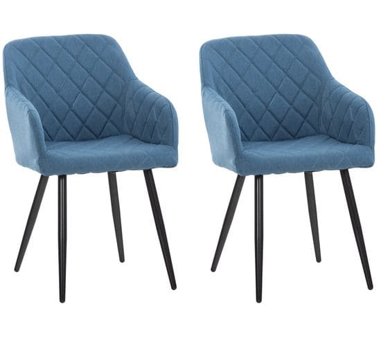 Lot De 2 Chaises De Salle À Manger Shila Avec Piètement En Métal Noir Bleu/tissu