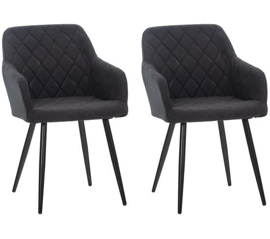 Lot De 2 Chaises De Salle À Manger Shila Avec Piètement En Métal Noir Noir /tissu