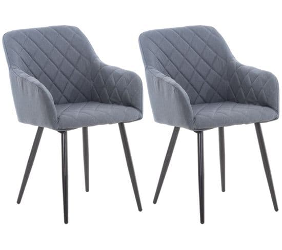 Lot De 2 Chaises De Salle À Manger Shila Avec Piètement En Métal Noir Gris Foncé/tissu