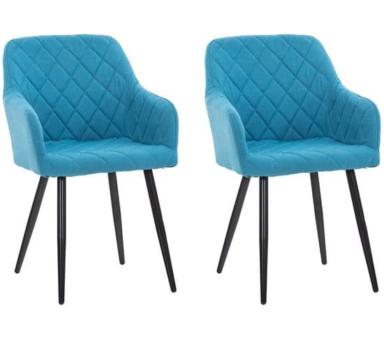 Lot De 2 Chaises De Salle À Manger Shila Avec Piètement En Métal Noir Turquoise/tissu