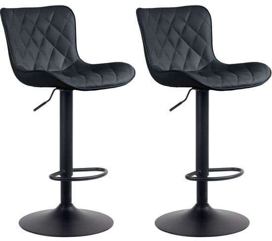 Lot De 2 Tabourets De Bar Emma Pied Métal Hauteur Réglable Pivotant Noir /similicuir