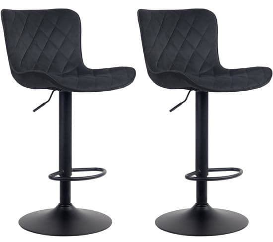 Lot De 2 Tabourets De Bar Emma Pied Métal Hauteur Réglable Pivotant Noir /velours