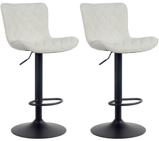 Lot De 2 Tabourets De Bar Emma Pied Métal Hauteur Réglable Pivotant Crème/tissu