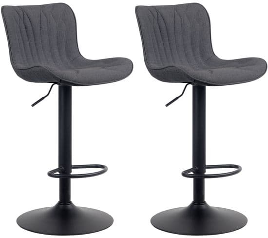 Lot De 2 Tabourets De Bar Linus Pied En Métal Réglable Pivotant Noir /tissu