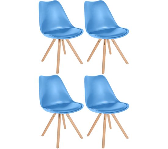 Lot De 4 Chaises De Salle À Manger Sofia En Plastique Pieds En Bois Bleu Clair/nature (rond)