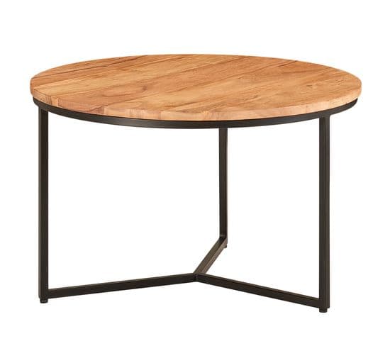 Table Basse De Salon 60x60x38cm Table Canapé Bois Metal Industriel Ronde