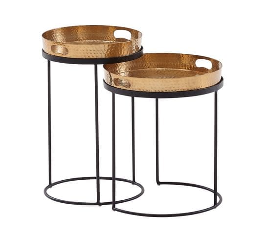 Table D'appoint Lot De 2 Table Basse De Salon Metal Orientale Aluminium