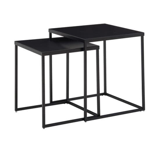 Tables Gigognes Métal Carré Noir Table D'appoint Basse Moderne Lot De 2