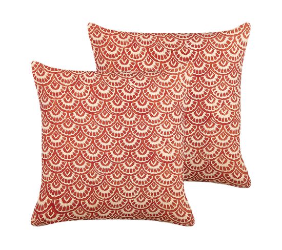 Coussin Impression En Bloc Coton Rouge Rhus 45 X 45 Cm