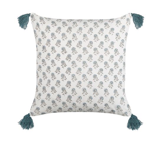 Coussin Impression En Bloc Coton Bleu Cornus 45 X 45 Cm