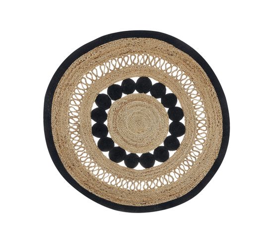 Tapis Rond En Jute D 120 Cm Beige Et Noir Yozgat