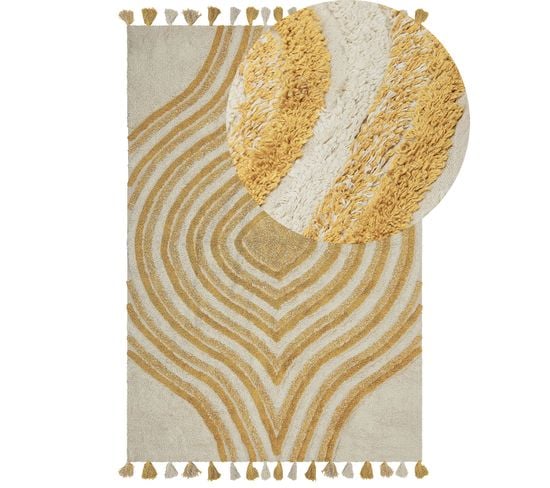 Tapis En Coton 160 X 230 Cm Beige Et Jaune Bingol