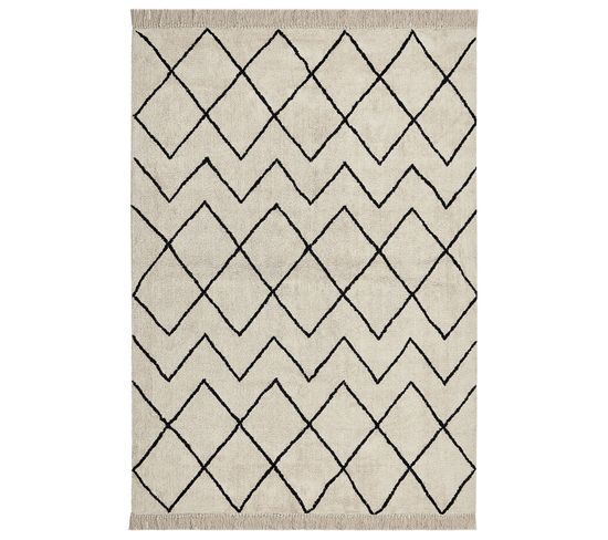 Tapis En Coton 160 X 230 Cm Beige Et Noir Eldes