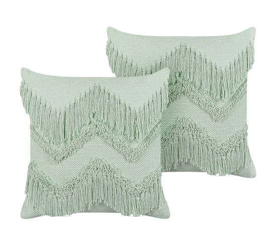 Lot De 2 Coussins Coton Vert Bacopa 45 X 45 Cm