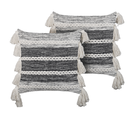 Lot De 2 Coussins Coton Noir Rochea 45 X 45 Cm