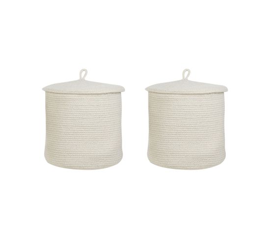 Lot De 2 Paniers En Coton Blanc Crème D 33 Cm Silopi