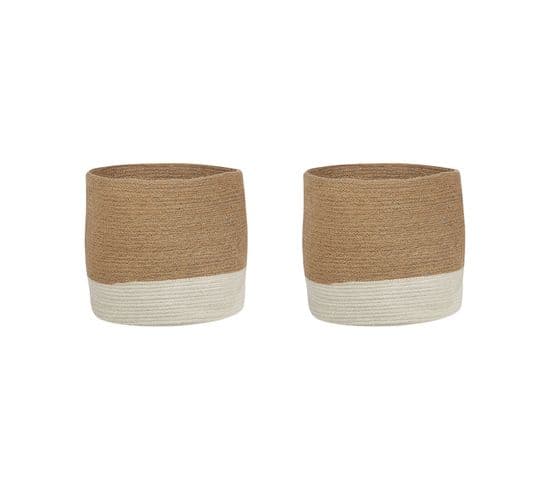 Lot De 2 Paniers En Jute Beige Et Blanc Bulanik