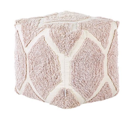 Pouf En Coton Beige Et Rose 40 X 40 Cm Rojhan