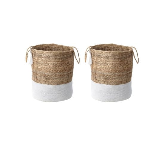 Lot De 2 Paniers En Juge Blanc Et Beige Gajar