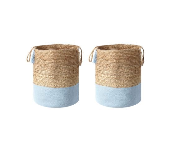 Lot De 2 Paniers En Jute Blanc Et Bleu Gajar