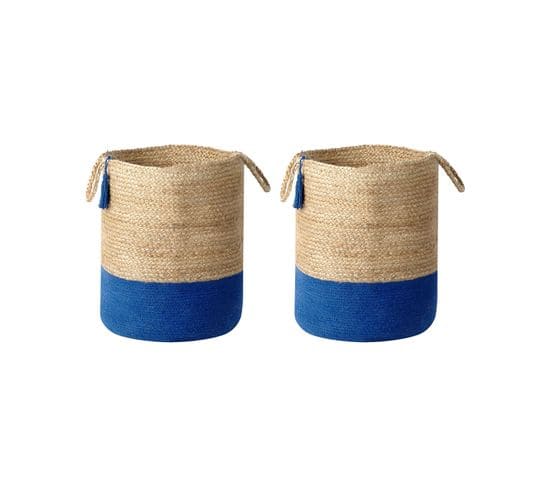 Lot De 2 Paniers En Jute Beige Et Bleu Marine Gajar