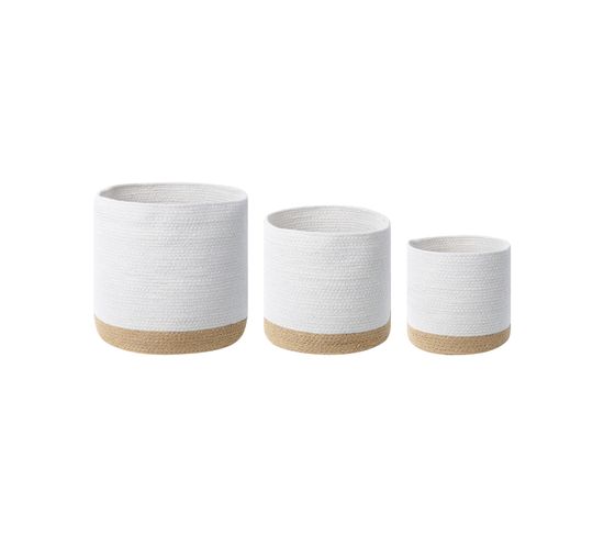 Lot De 3 Paniers En Jute Blanc Et Beige Basima