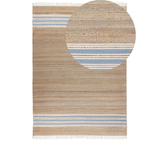 Tapis En Jute 160 X 230 Cm Beige Et Bleu Clair Mirza