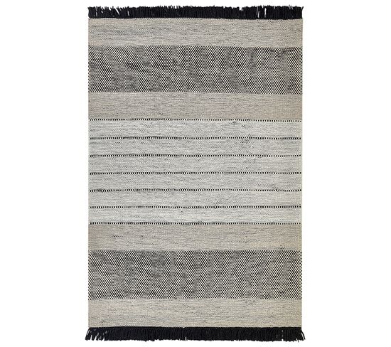 Tapis En Laine Beige Et Noir 140 X 200 Cm Yazlik