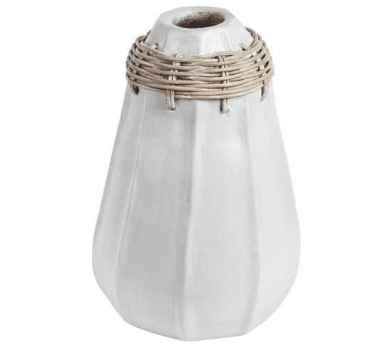 Terre Cuite Vase Décoratif 30 Cm Blanc Beige Kampar