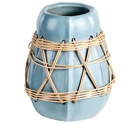 Terre Cuite Vase Décoratif 27 Cm Bleu Beige Kamering