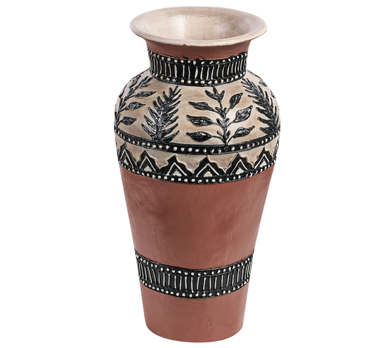 Terre Cuite Vase Décoratif 40 Cm Marron Noir Siak