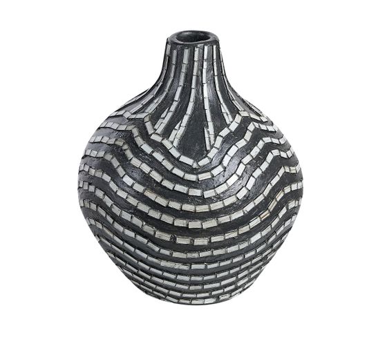 Terre Cuite Vase Décoratif 35 Cm Noir Blanc Kualu