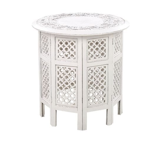 Table D'appoint En Bois De Manguier Blanc Cassé Elara