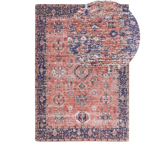 Tapis En Coton 140 X 200 Cm Rouge Et Bleu Kurin