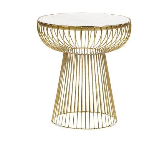 Table D'appoint Ronde En Marbre Blanc Et Doré Cheynes