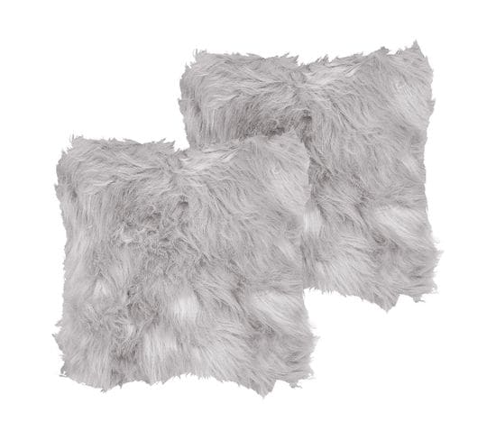 Lot De 2 Coussins En Fausse Fourrure Grise 45 X 45 Cm Lubha